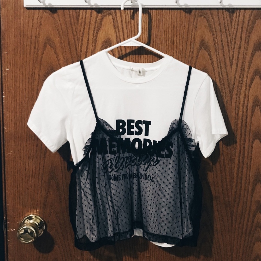 Edgy Tulle/White Tee Crop Top